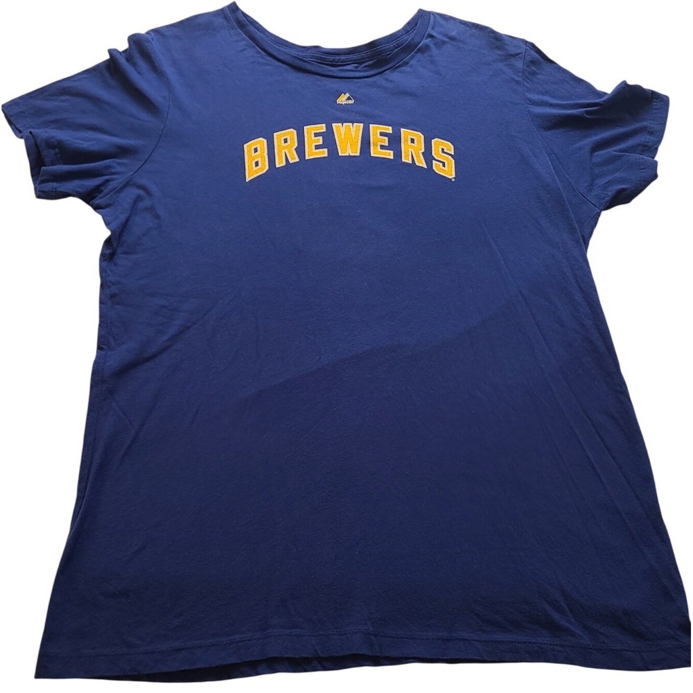 Majestic Milwaukee Brewers MLB Graphic T-Shirt Blue Mens XXL Cotton Short sleeve